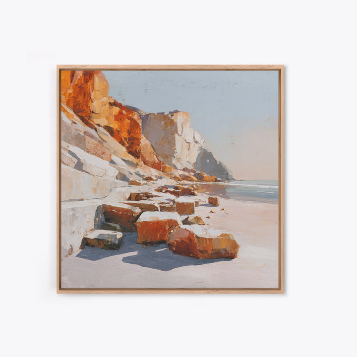 Soft Seaside Cliffs Framed Canvas Print, Impressionist Art, Textured Painting, Living Room Decor, Fine Art, Impression, IMP-1x1-29