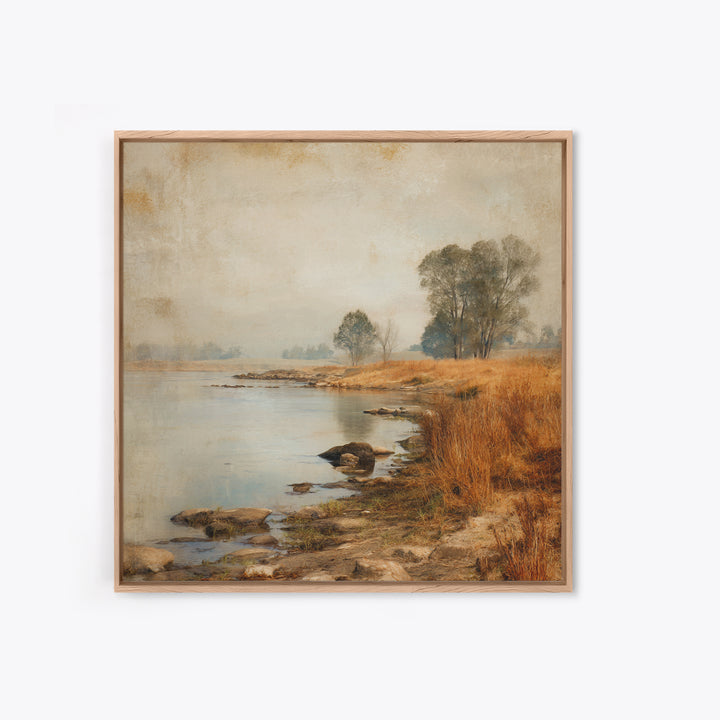 Misty Riverbank with Willow Trees Canvas Print, Impressionist Art, Coastal Wall Art, Living Room Decor, Fine Art, Impression, IMP-1x1-35