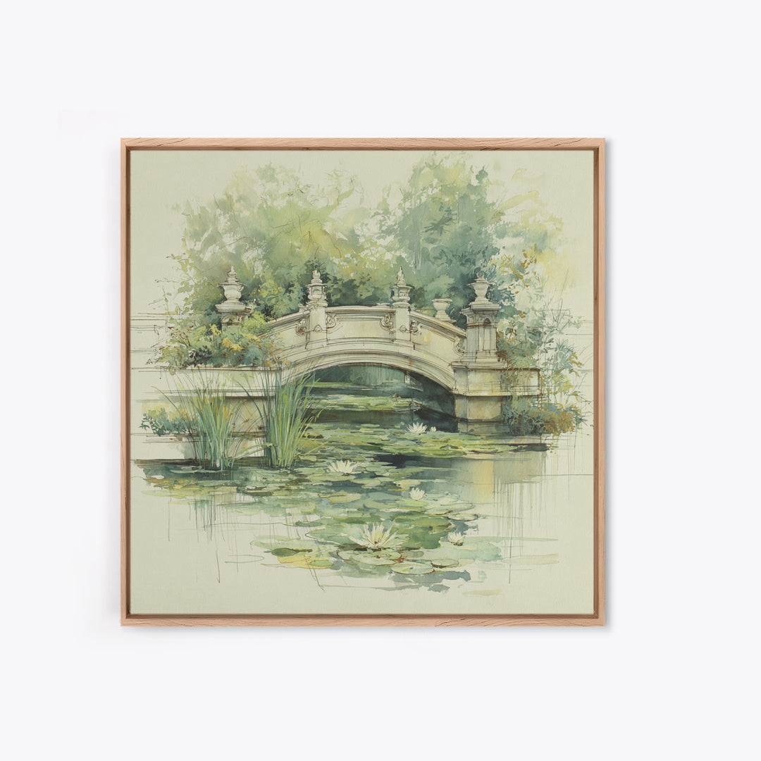 Water Garden Bridge Framed Canvas Print, Impressionist Art, Landscape Art, Living Room Decor, Fine Art, Impression, IMP-1x1-42