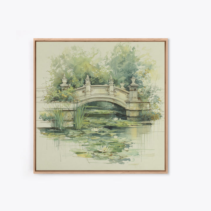 Water Garden Bridge Framed Canvas Print, Impressionist Art, Landscape Art, Living Room Decor, Fine Art, Impression, IMP-1x1-42
