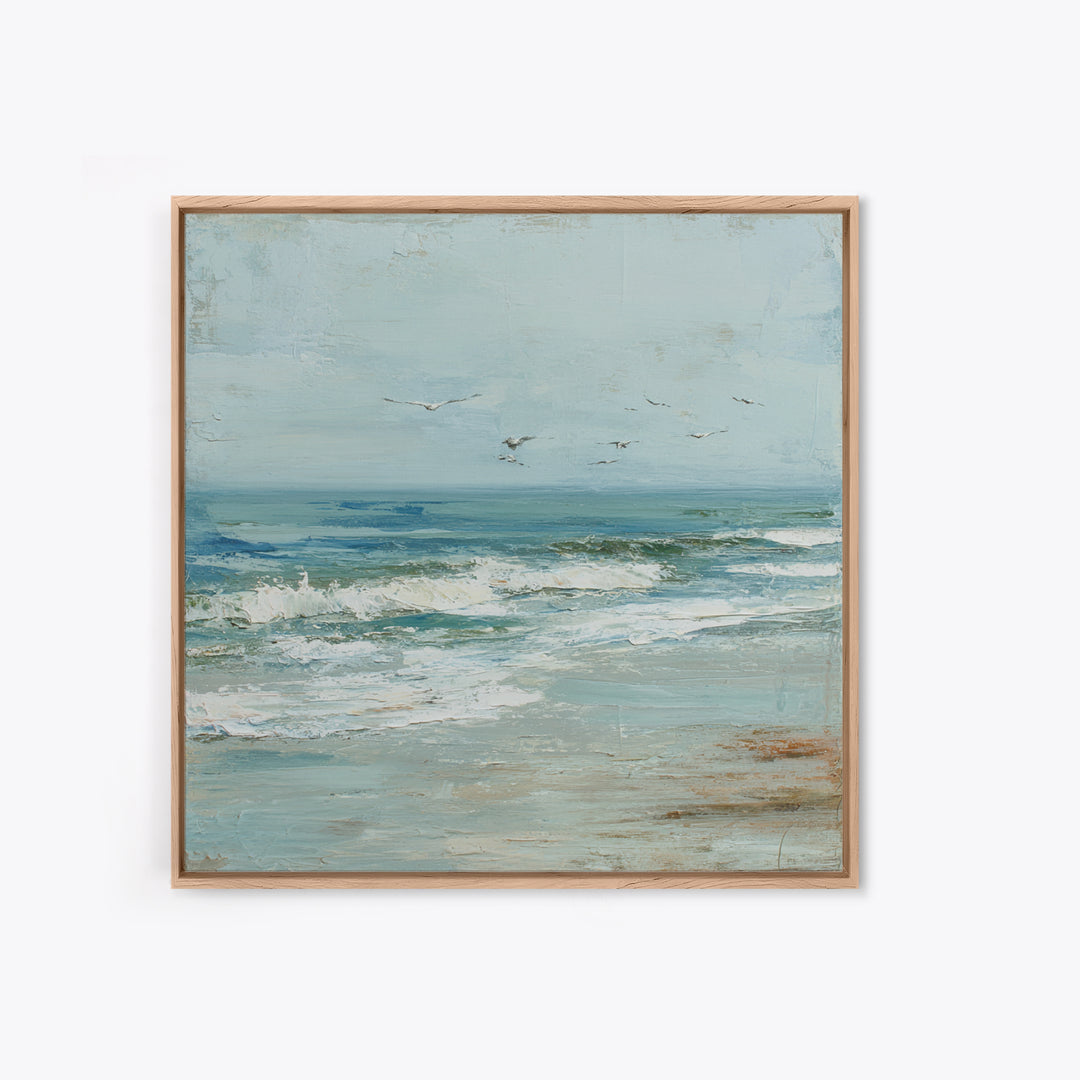 Coastal Beach Figures Framed Canvas Print, Impressionist Art, Floral Wall Art, Living Room Decor, Fine Art, Impression, IMP-1x1-43