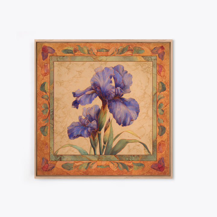 Iris Garden with Blue Violet Strokes Framed Canvas Print, Impressionist Art, Textured Wall Art, Living Room Decor, Impression, IMP-1x1-44
