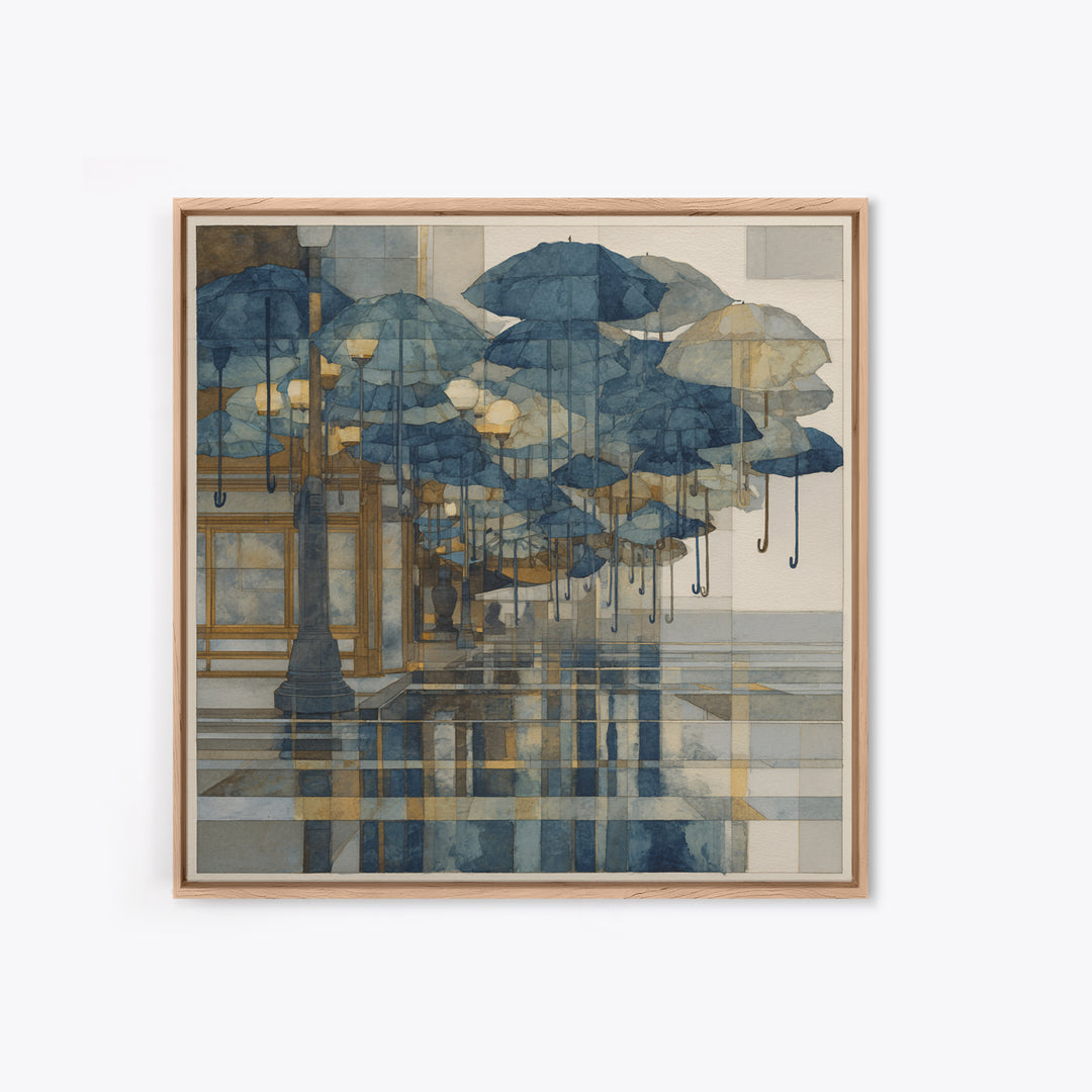 Rainy Boulevard with Umbrella Shapes Canvas Print, Impressionist Art, Luxury Decor, Living Room Decor, Abstract Art, Impression, IMP-1x1-45