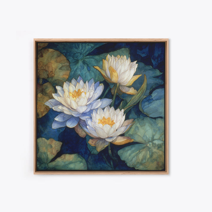 Water Lilies Floating on a Sunlit Pond Canvas Print, Impressionist Art, Room Decor, Living Room Decor, Fine Art, Impression, IMP-1x1-49