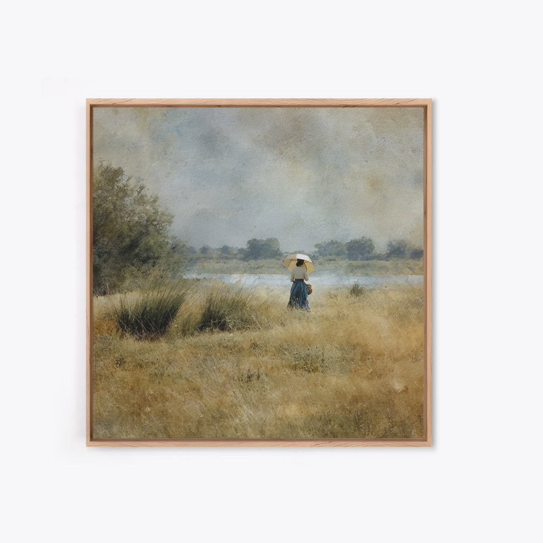 Woman with Parasol in Breezy Meadow Framed Canvas Print, Impressionist Art, Living Room Art, Living Room Decor, Oil Painting, IMP-1x1-51