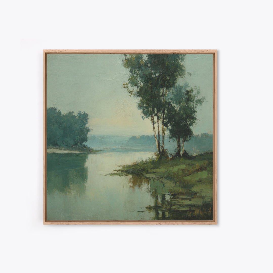 Misty Riverbank with Willow Trees Canvas Print, Impressionist Art, Gallery Decor, Living Room Decor, Fine Art, Impression, IMP-1x1-59