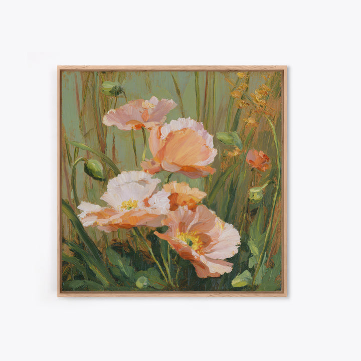 Poppies Blowing Through Green Grass Canvas Print, Impressionist Art, Abstract Painting, Living Room Decor, Fine Art, Impression, IMP-1x1-60