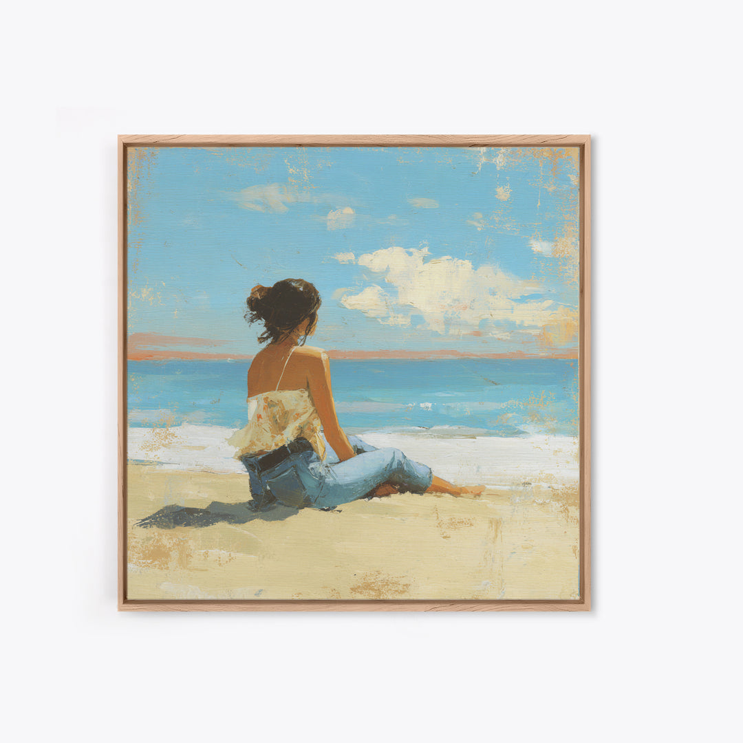 Coastal Beach Figures Framed Canvas Print, Impressionist Art, Modern Decor, Living Room Decor, Fine Art, Impression, Wall Decor, IMP-1x1-67