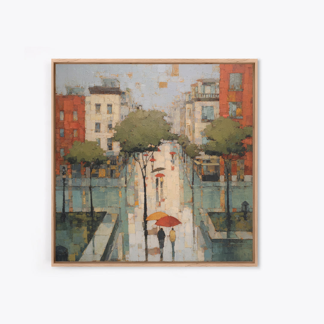 Rainy Boulevard with Umbrella Shapes Canvas Print, Impressionist Art, Luxury Decor, Living Room Decor, Abstract Art, Impression, IMP-1x1-69