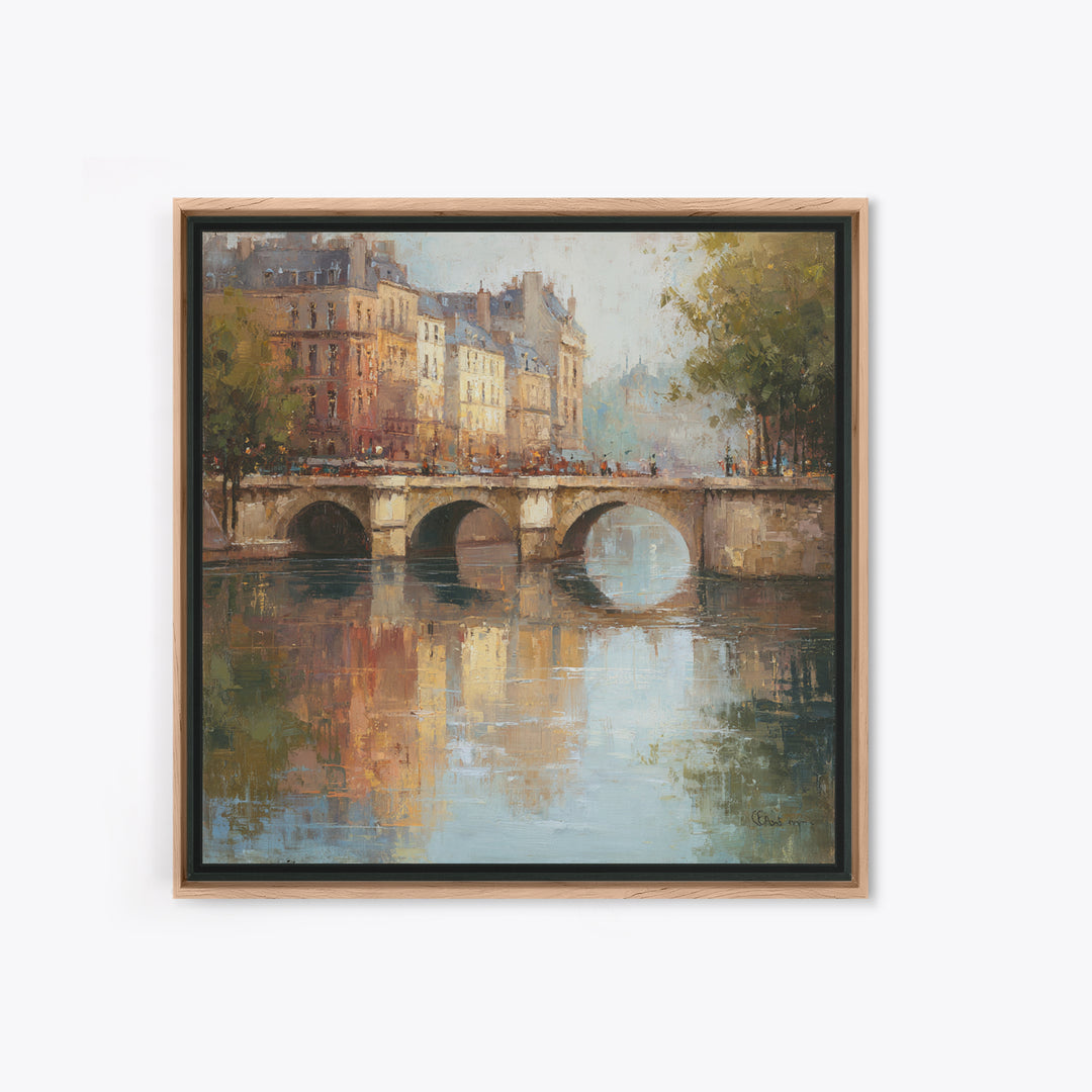 Paris Bridge Reflected Framed Canvas Print, Impressionist Art, Farmhouse Decor, Living Room Decor, Fine Art, Impression, IMP-1x1-7