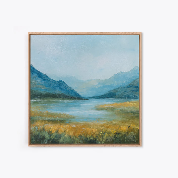 Mountain Lake with Sparkling Reflections Framed Canvas Print, Impressionist Art, Landscape Art, Living Room Decor, Impression, IMP-1x1-72