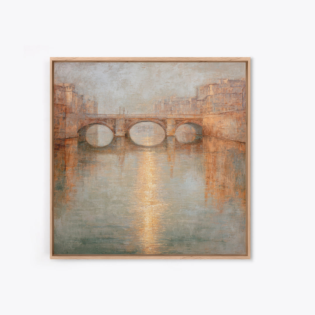 Paris Bridge Reflected Framed Canvas Print, Impressionist Art, Boho Decor, Living Room Decor, Oil Painting, Impression, IMP-1x1-79