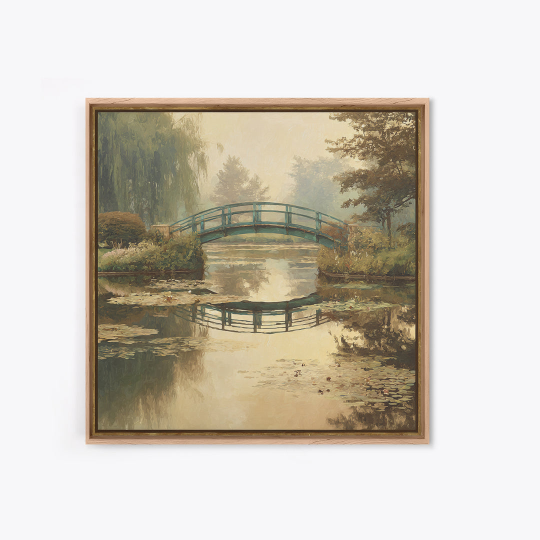 Water Garden Bridge Canvas Print, Impressionist Art, Neutral Decor, Living Room Decor, Oil Painting, Impression, Home Decor, IMP-1x1-90
