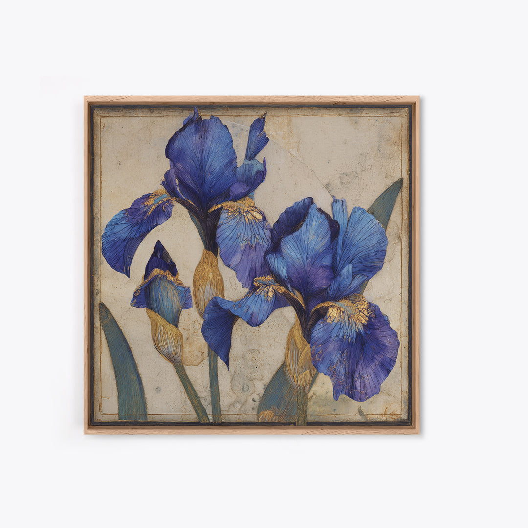 Iris Garden with Blue Violet Strokes Canvas Print, Impressionist Art, Flower Print, Living Room Decor, Watercolor Art, IMP-1x1-92