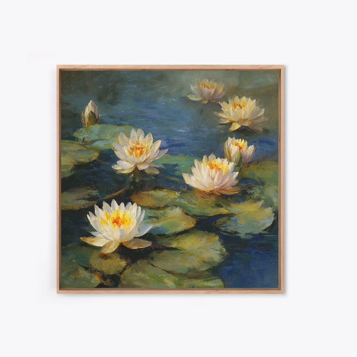 Water Lilies Floating on a Sunlit Pond Canvas Print, Impressionist Art, Oil Painting, Living Room Decor, Impression, IMP-1x1-97