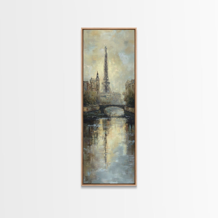 Paris Bridge Reflected Framed Canvas Print, Impressionist Art, Farmhouse Decor, Living Room Decor, Fine Art, Impression, IMP-1x3-19