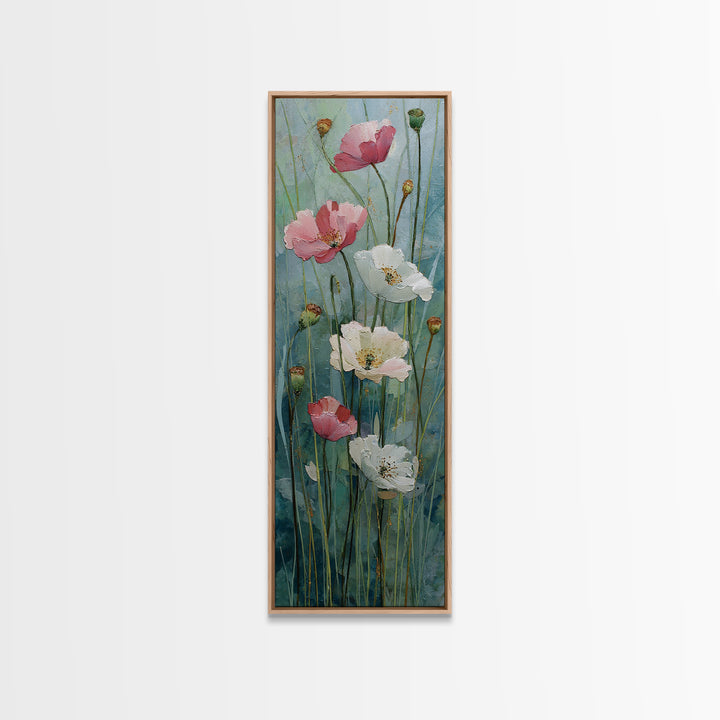 Poppies Blowing Through Green Grass Framed Canvas Print, Impressionist Art, Painting, Living Room Decor, Fine Art, Impression, IMP-1x3-24