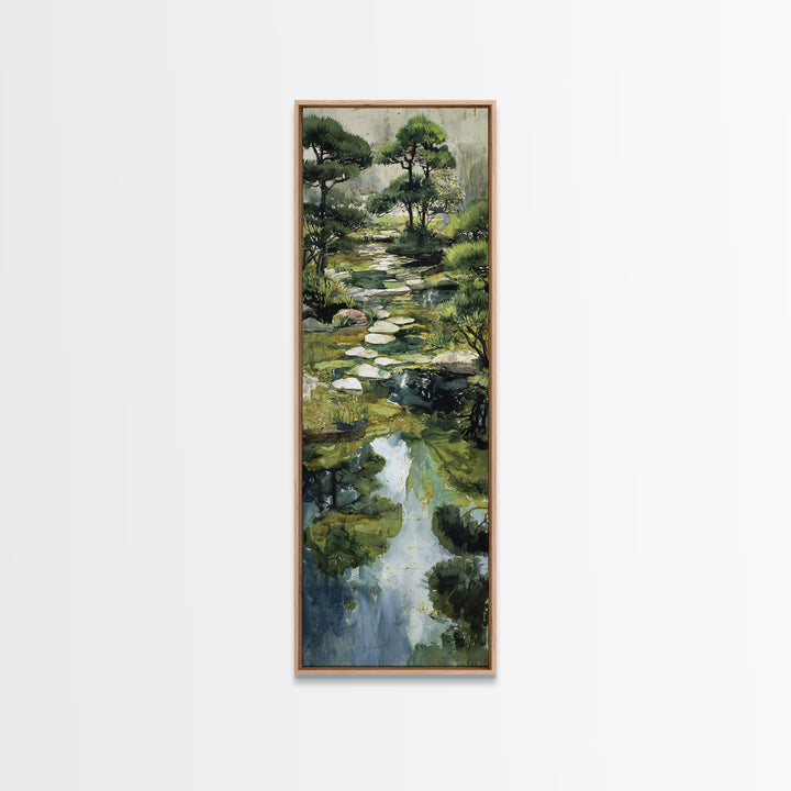 Water Garden Bridge Framed Canvas Print, Impressionist Art, Living Room Art, Living Room Decor, Watercolor Art, Impression, IMP-1x3-30