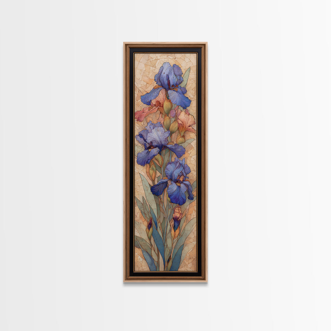 Iris Garden with Blue Violet Strokes Canvas Print, Impressionist Art, Living Room Decor, Watercolor Art, Impression, IMP-1x3-32