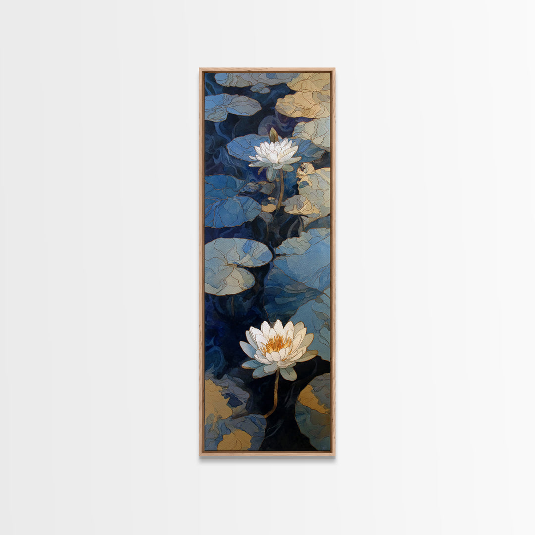 Water Lilies Floating on a Sunlit Pond Canvas Print, Impressionist Art, Minimalist Decor, Living Room Decor, Impression, IMP-1x3-37