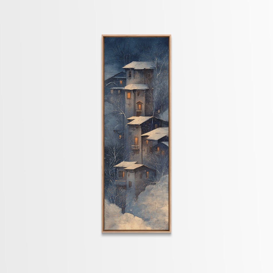 Snowy Village with Warm Glowing Windows Canvas Print, Impressionist Art, Modern Decor, Living Room Decor, Fine Art, Impression, IMP-1x3-49