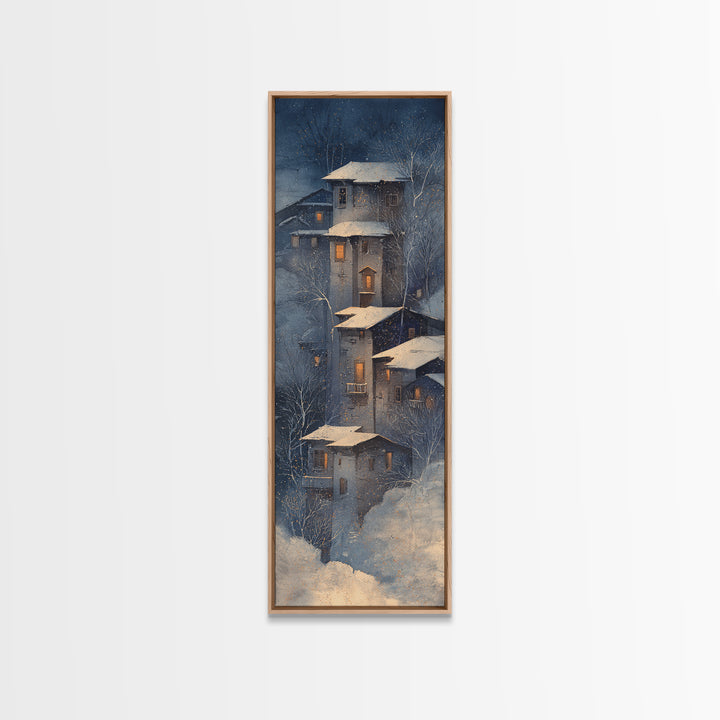 Snowy Village with Warm Glowing Windows Canvas Print, Impressionist Art, Modern Decor, Living Room Decor, Fine Art, Impression, IMP-1x3-49