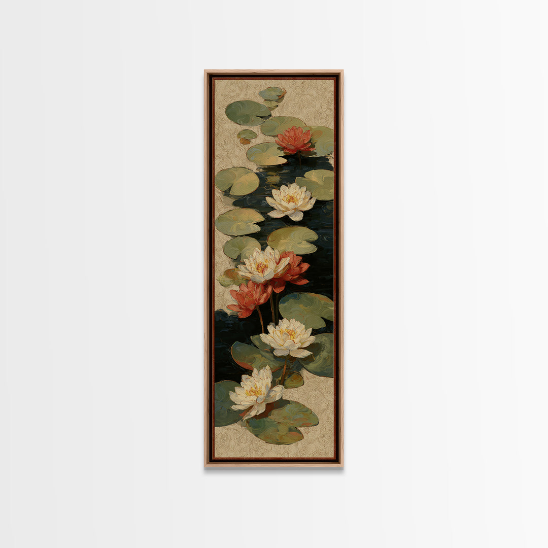 Water Lilies Floating on a Sunlit Pond Framed Canvas Print, Impressionist Art, Art Print, Living Room Decor, Impression, IMP-1x3-61