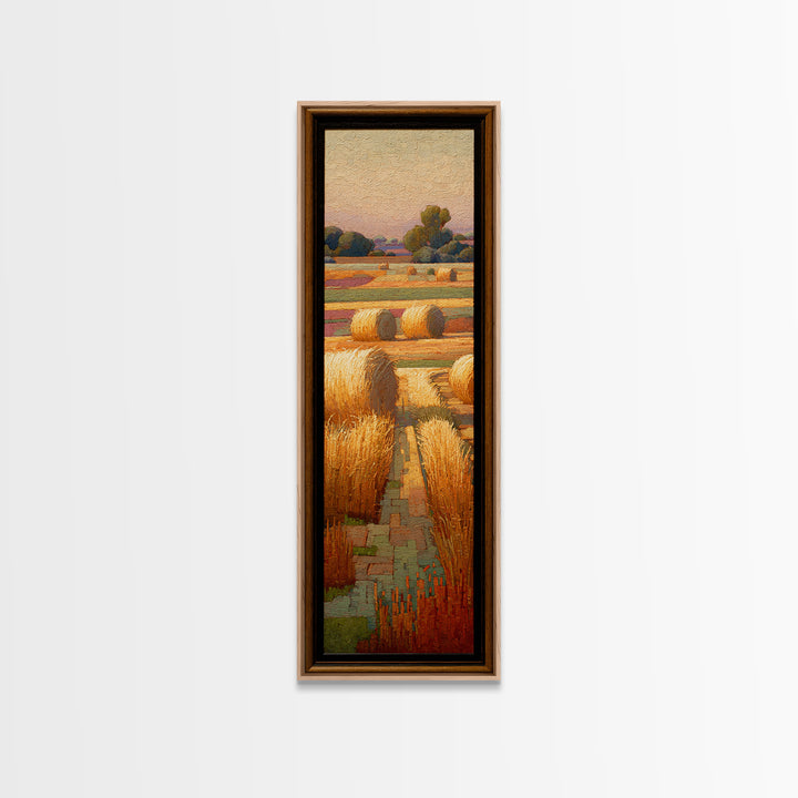 Haystacks Glowing at Golden Hour Framed Canvas Print, Impressionist Art, Living Room Wall Art, Living Room Decor, Impression, IMP-1x3-64