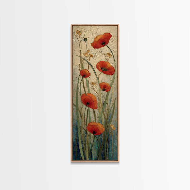 Poppies Blowing Through Green Grass Canvas Print, Impressionist Art, Abstract Painting, Living Room Decor, Fine Art, Impression, IMP-1x3-72