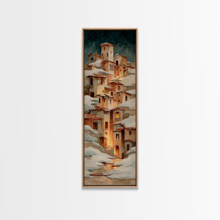 Snowy Village with Warm Glowing Windows Canvas Print, Impressionist Art, Farmhouse Decor, Living Room Decor, Impression, IMP-1x3-73