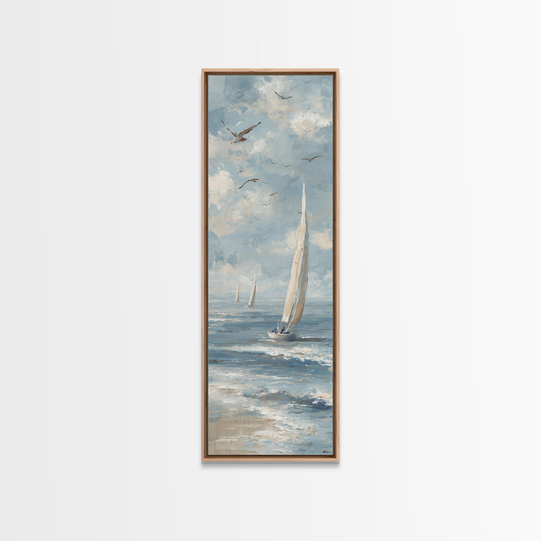 Coastal Beach Figures Framed Canvas Print, Impressionist Art, Colorful Wall Art, Living Room Decor, Fine Art, Impression, IMP-1x3-79