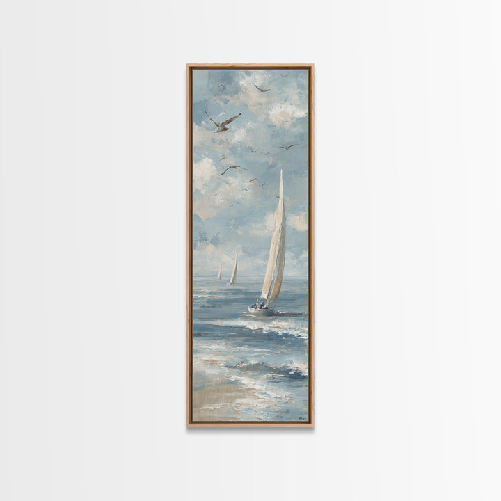 Coastal Beach Figures Framed Canvas Print, Impressionist Art, Colorful Wall Art, Living Room Decor, Fine Art, Impression, IMP-1x3-79