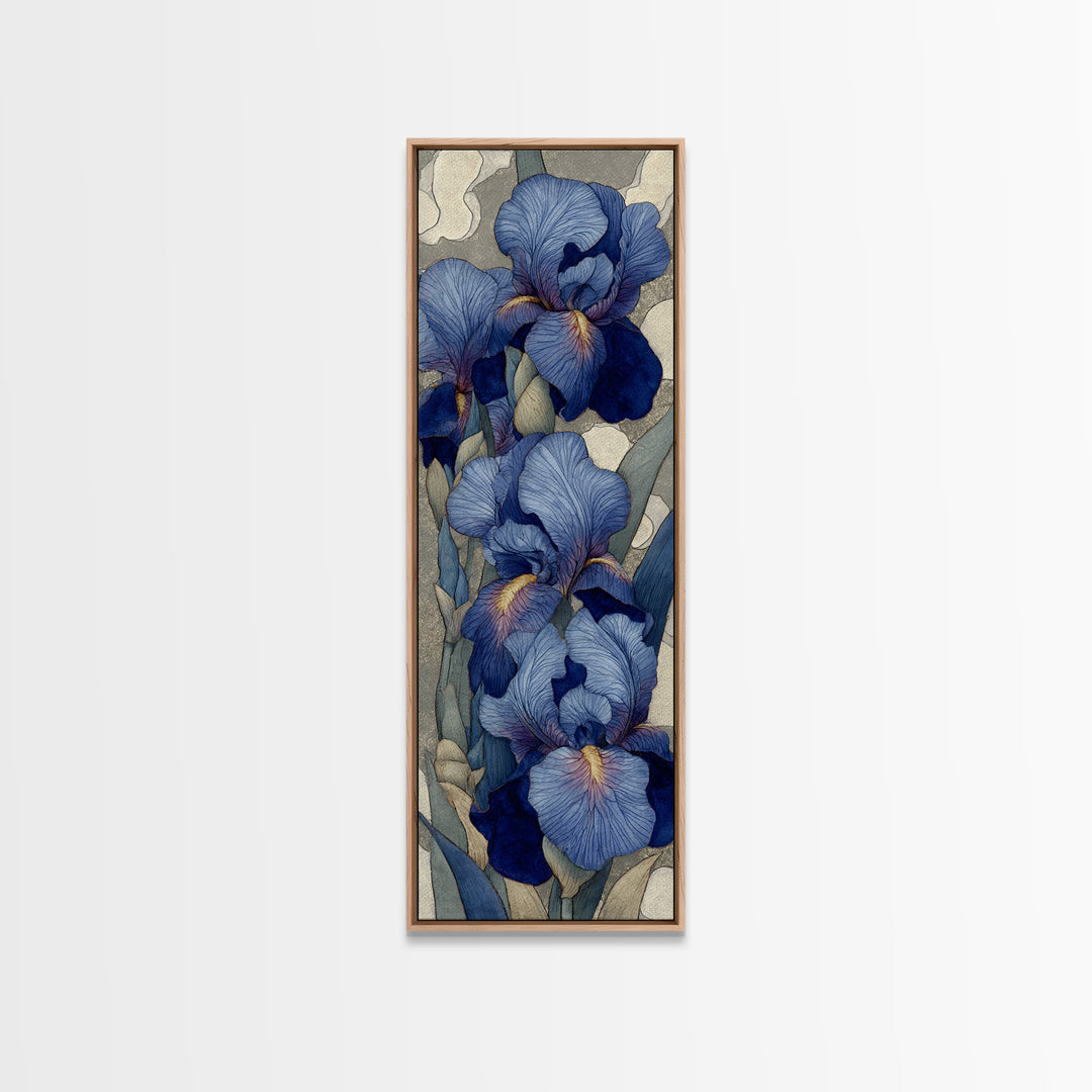 Iris Garden with Blue Violet Strokes Framed Canvas Print, Impressionist Art, Modern Art, Living Room Decor, Oil Painting, IMP-1x3-80