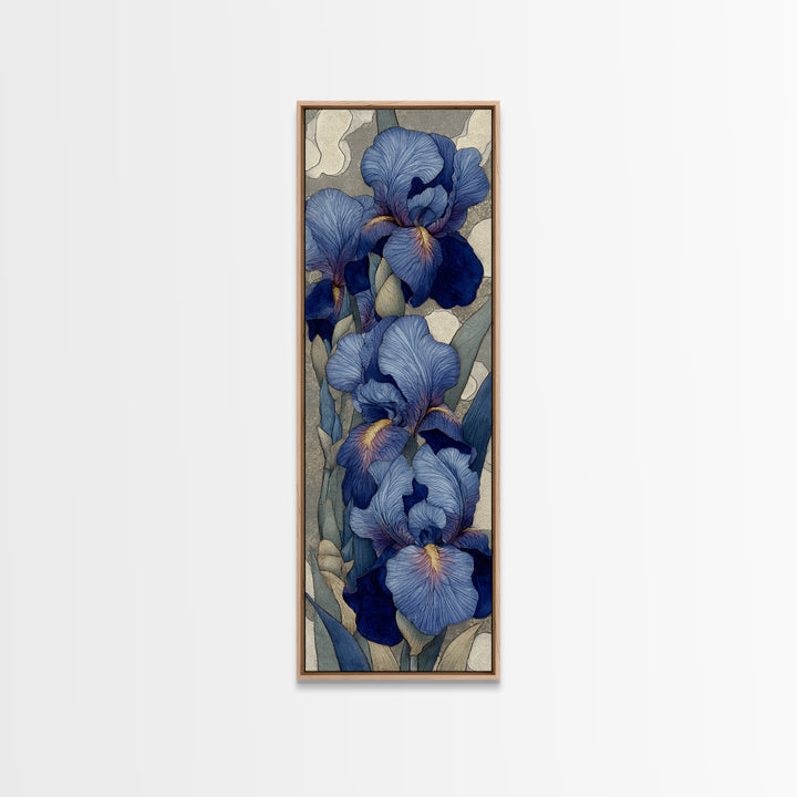 Iris Garden with Blue Violet Strokes Framed Canvas Print, Impressionist Art, Modern Art, Living Room Decor, Oil Painting, IMP-1x3-80