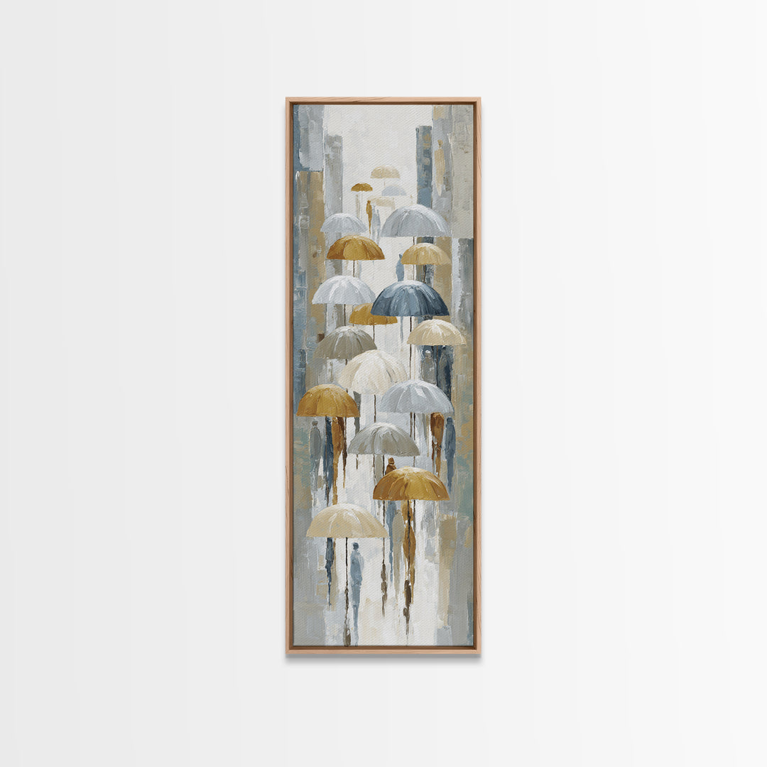 Rainy Boulevard with Umbrella Shapes Canvas Print, Impressionist Art, Abstract Painting, Living Room Decor, Abstract Art, IMP-1x3-81