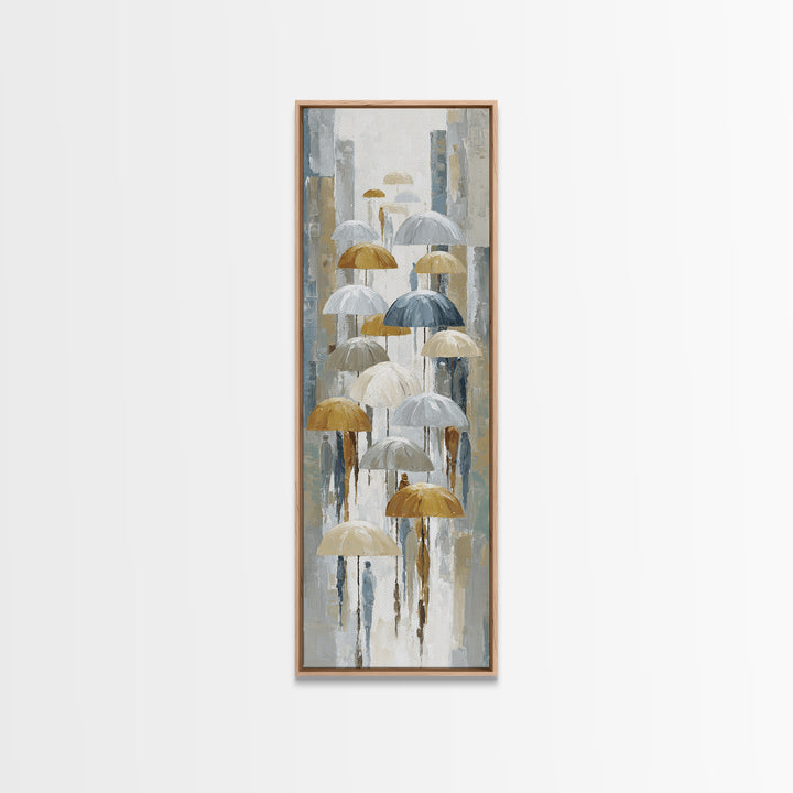 Rainy Boulevard with Umbrella Shapes Canvas Print, Impressionist Art, Abstract Painting, Living Room Decor, Abstract Art, IMP-1x3-81