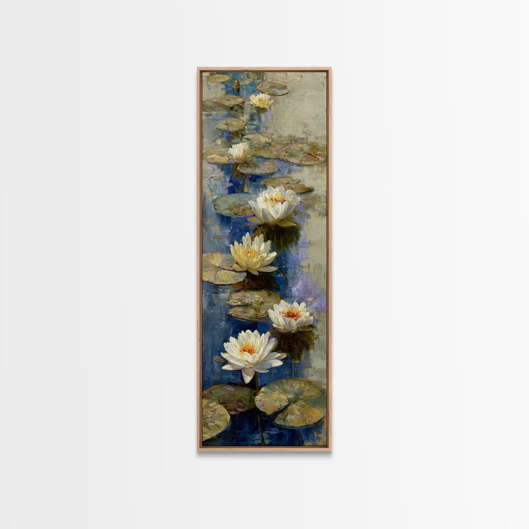 Water Lilies Floating on a Sunlit Pond Canvas Print, Impressionist Art, Bedroom Decor, Living Room Decor, Fine Art, Impression, IMP-1x3-85