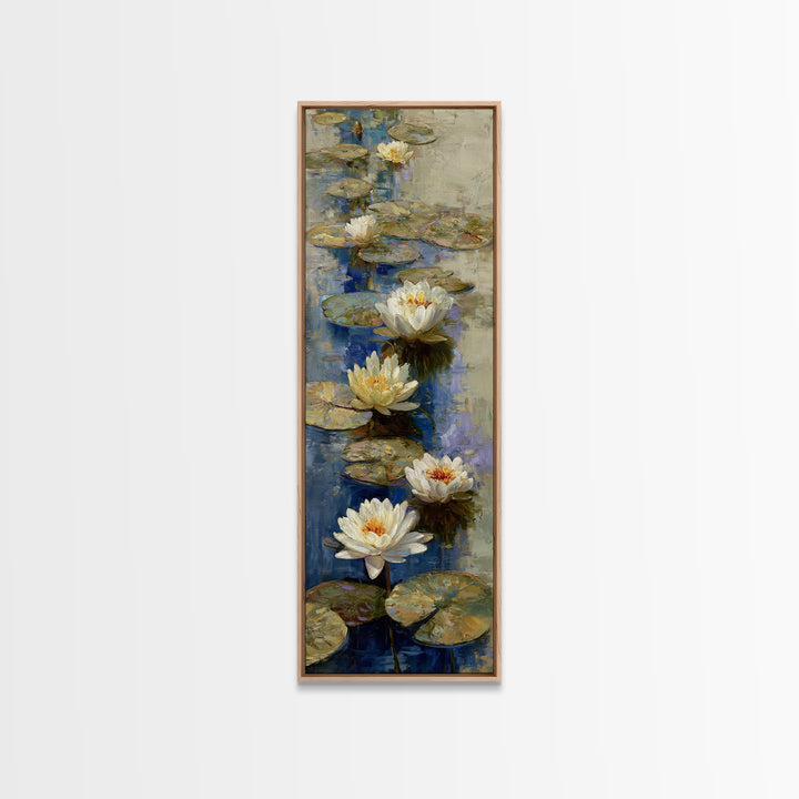 Water Lilies Floating on a Sunlit Pond Canvas Print, Impressionist Art, Bedroom Decor, Living Room Decor, Fine Art, Impression, IMP-1x3-85