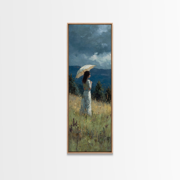 Woman with Parasol in Breezy Meadow Framed Canvas Print, Impressionist Art, Statement Artwork, Living Room Decor, Impression, IMP-1x3-87
