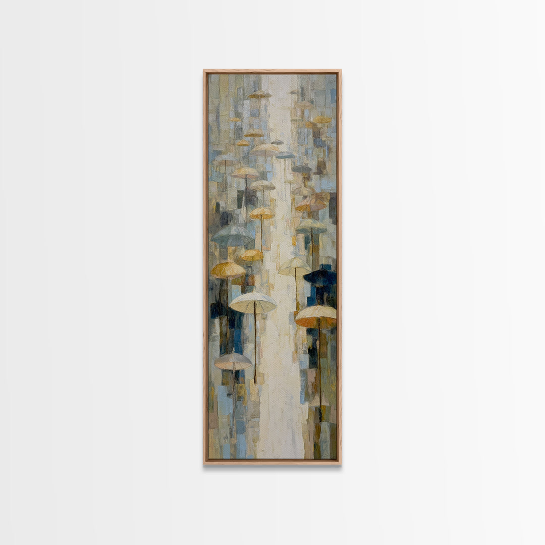 Rainy Boulevard with Umbrella Shapes Canvas Print, Impressionist Art, Luxury Decor, Living Room Decor, Abstract Art, Impression, IMP-1x3-9