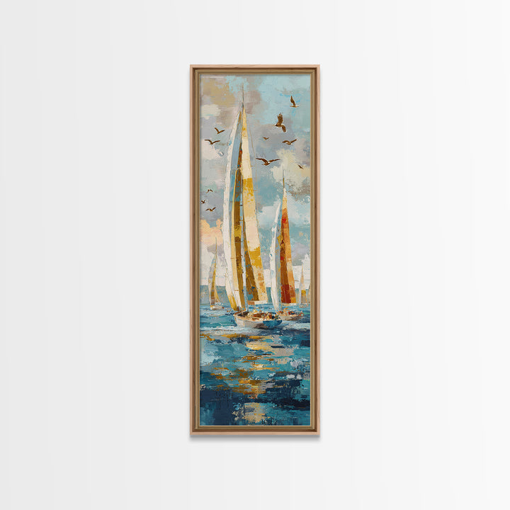Sailboats on a Bright Sparkling Harbor Canvas Print, Impressionist Art, Original Painting, Living Room Decor, Impression, IMP-1x3-93