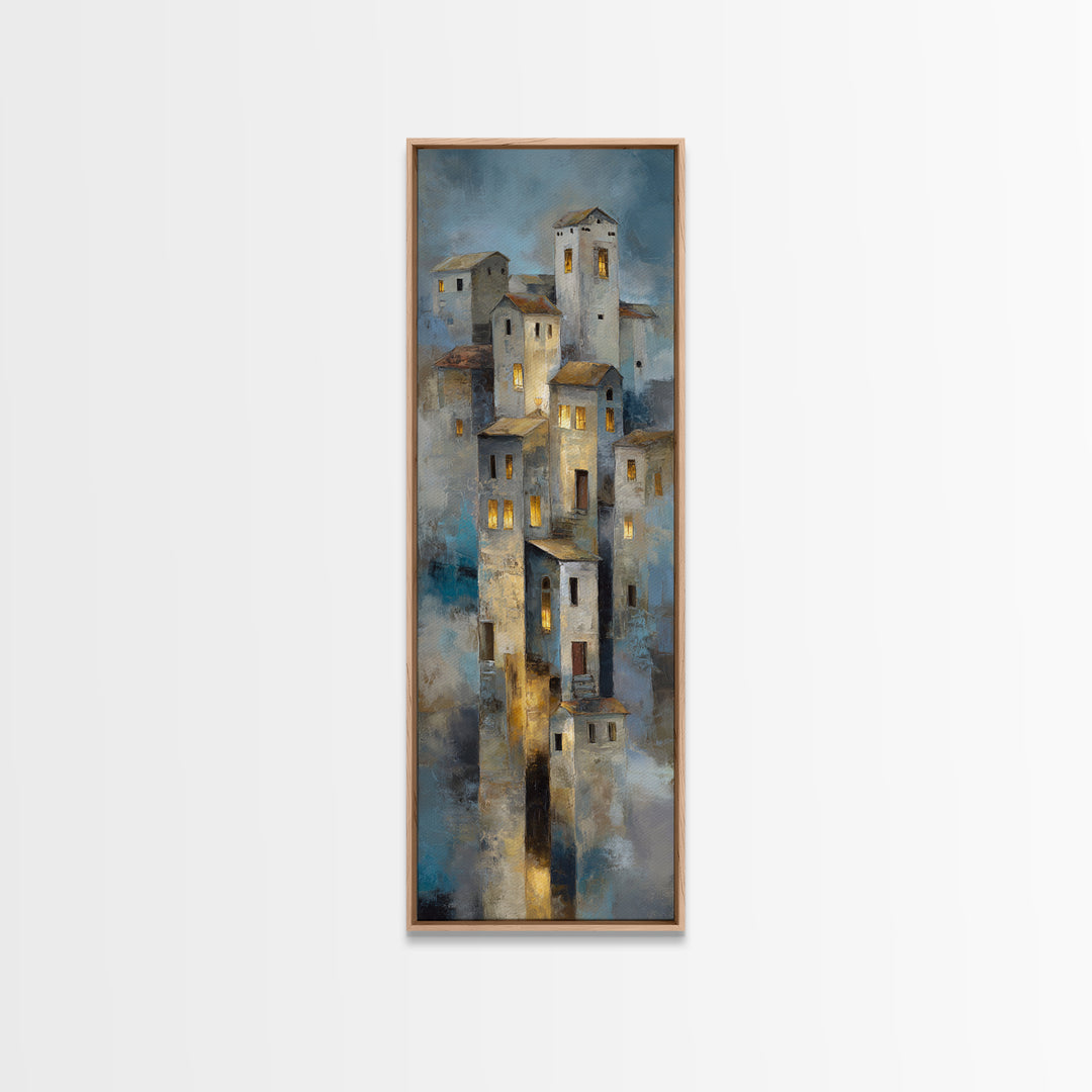 Snowy Village with Warm Glowing Windows Canvas Print, Impressionist Art, Boho Decor, Living Room Decor, Oil Painting, IMP-1x3-97