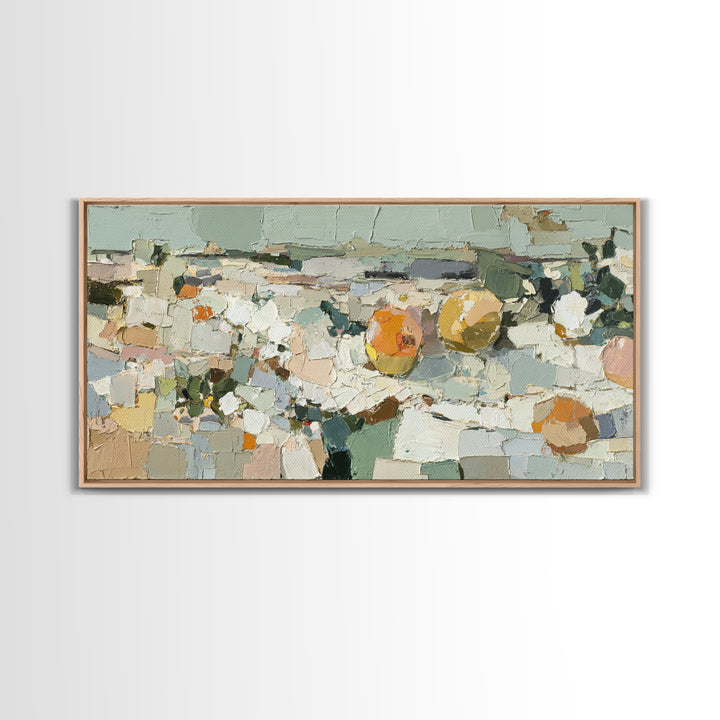 Soft Seaside Cliffs Framed Canvas Print, Impressionist Art, Large Wall Art, Living Room Decor, Impression, Abstract Painting, IMP-2x1-1