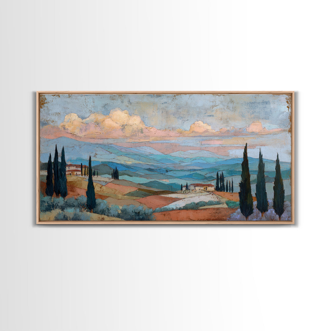 Sunset over Lavender Field Framed Canvas Print, Impressionist Art, Contemporary Art, Living Room Decor, Fine Art, Impression, IMP-2x1-10