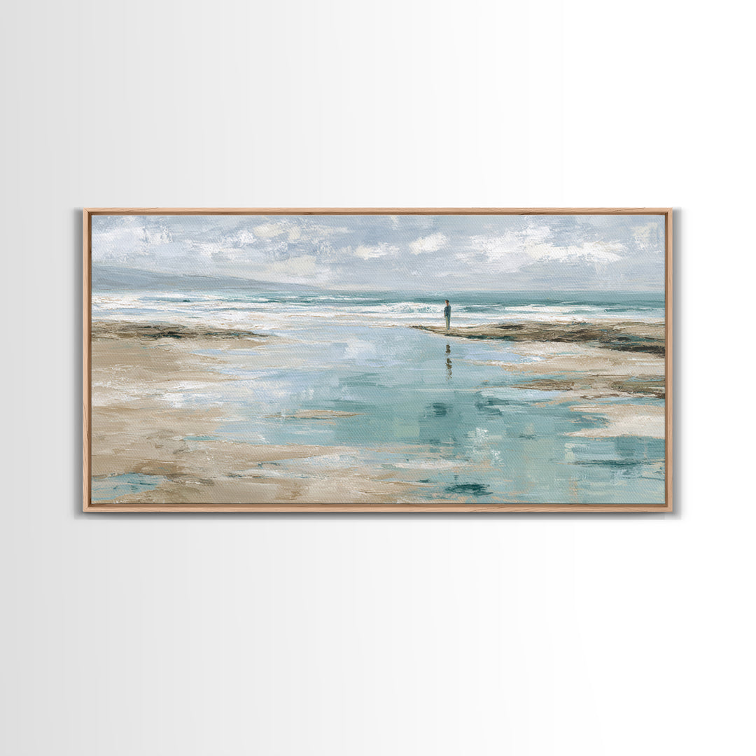 Coastal Beach Figures Framed Canvas Print, Impressionist Art, Home Decor, Living Room Decor, Impression, Horizontal Wall Art, IMP-2x1-15