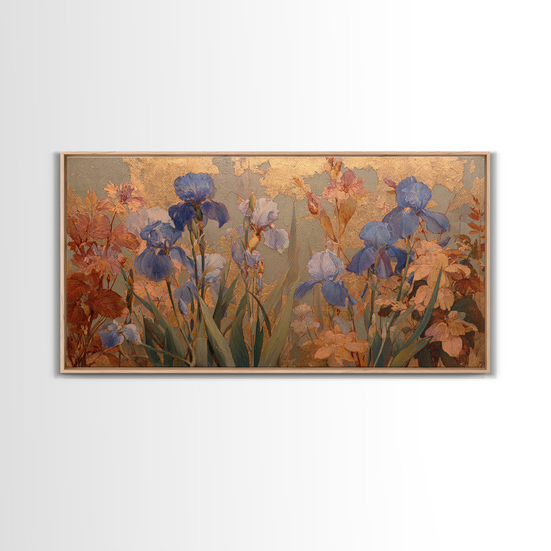 Iris Garden with Blue Violet Strokes Canvas Print, Impressionist Art, Fine Art Print, Living Room Decor, Impression, IMP-2x1-16