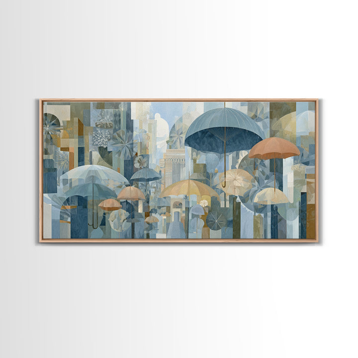 Rainy Boulevard with Umbrella Shapes Canvas Print, Impressionist Art, Living Room Decor, Abstract Art, Impression, IMP-2x1-17