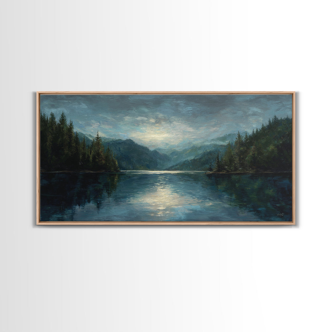 Mountain Lake with Sparkling Reflections Canvas Print, Impressionist Art, Statement Artwork, Living Room Decor, Impression, IMP-2x1-20