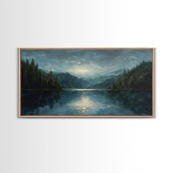 Mountain Lake with Sparkling Reflections Canvas Print, Impressionist Art, Statement Artwork, Living Room Decor, Impression, IMP-2x1-20