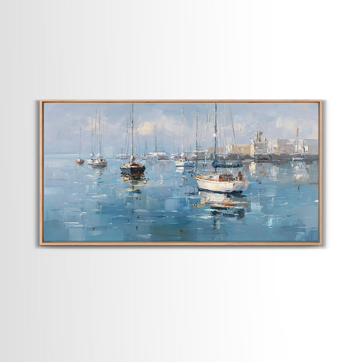 Sailboats on a Bright Sparkling Harbor Canvas Print, Impressionist Art, Original Art, Living Room Decor, Impression, IMP-2x1-29